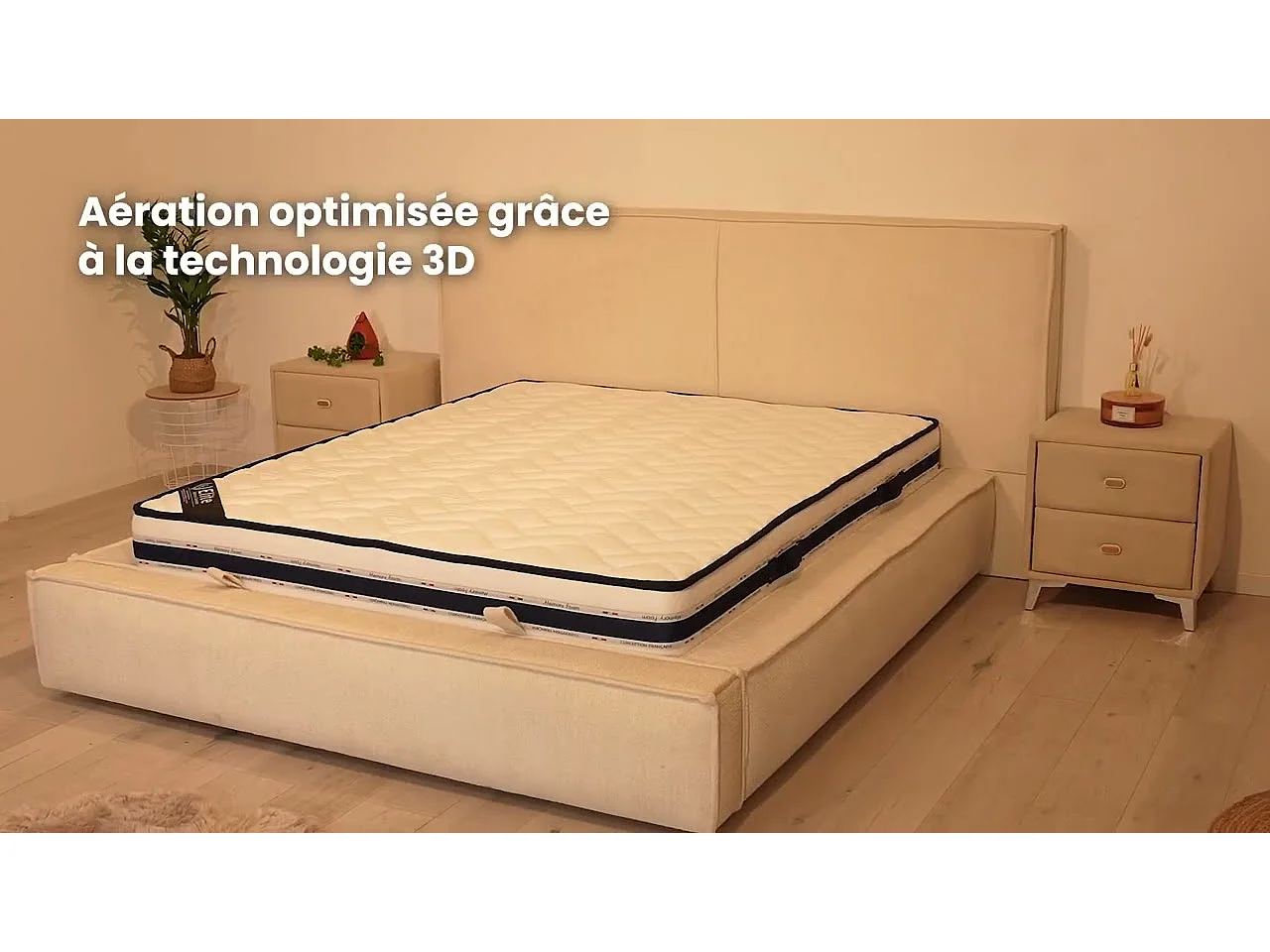 Matelas Blue Memory 70x190 cm Hauteur 22 cm Mousse à Mémoire de Forme Haute Densité Technologie 3D Soutien équilibré