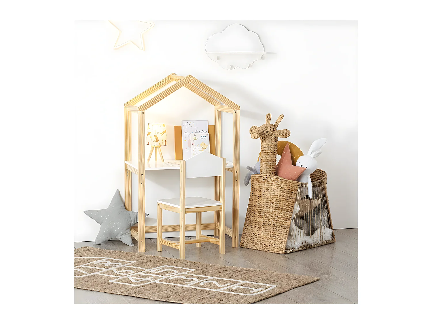 Bureau Enfant forme Maison en Bois H 101 cm