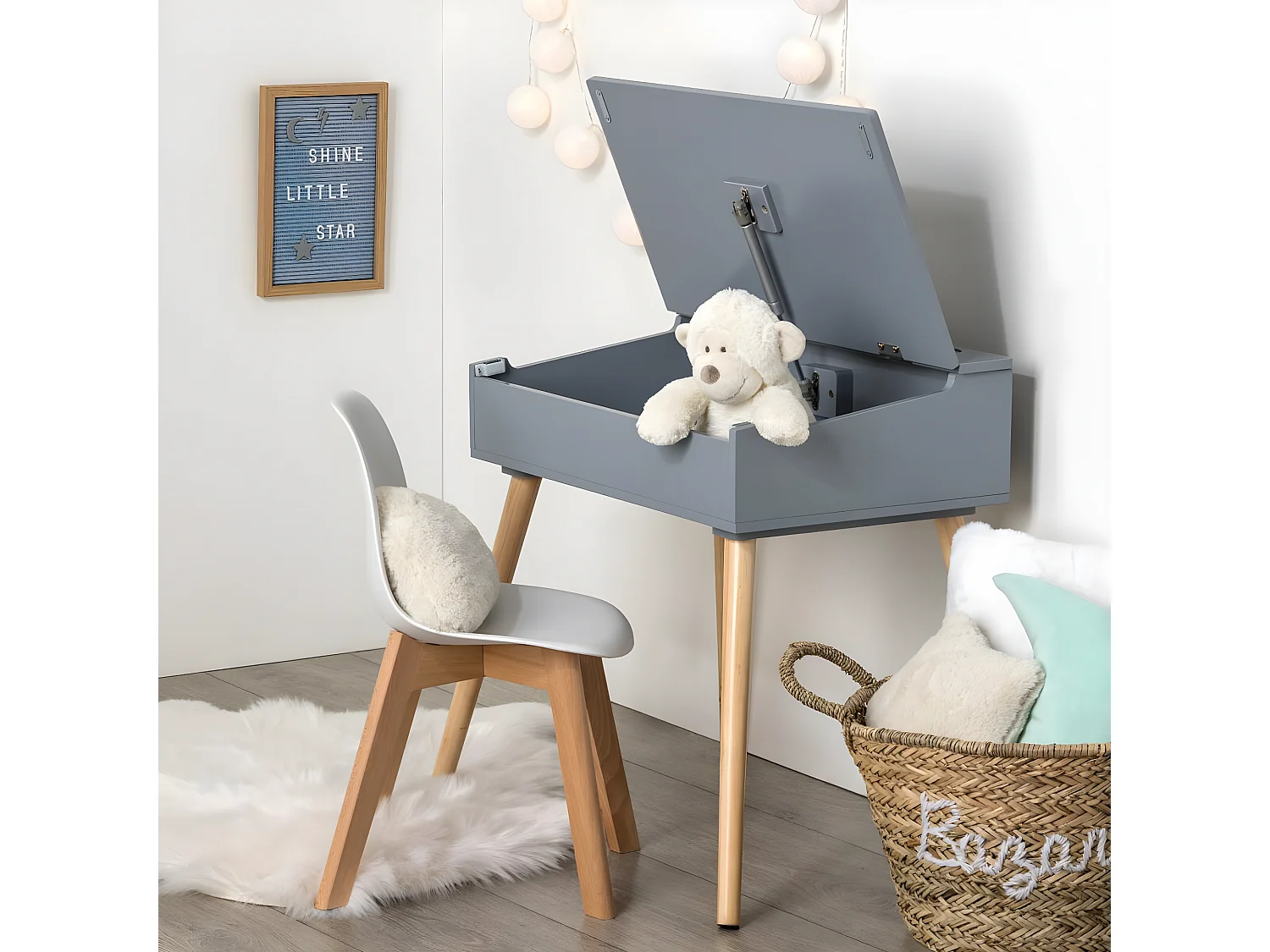 Bureau d'écolier Gris Pupitre en Bois H 62.4 cm