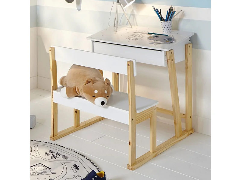 Bureau avec chaise MDF blanc 58x79x58cm