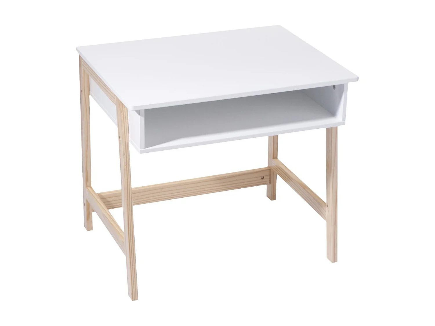 Mesa infantil de melamina branca, pernas de madeira, 1 furo, 58 cm