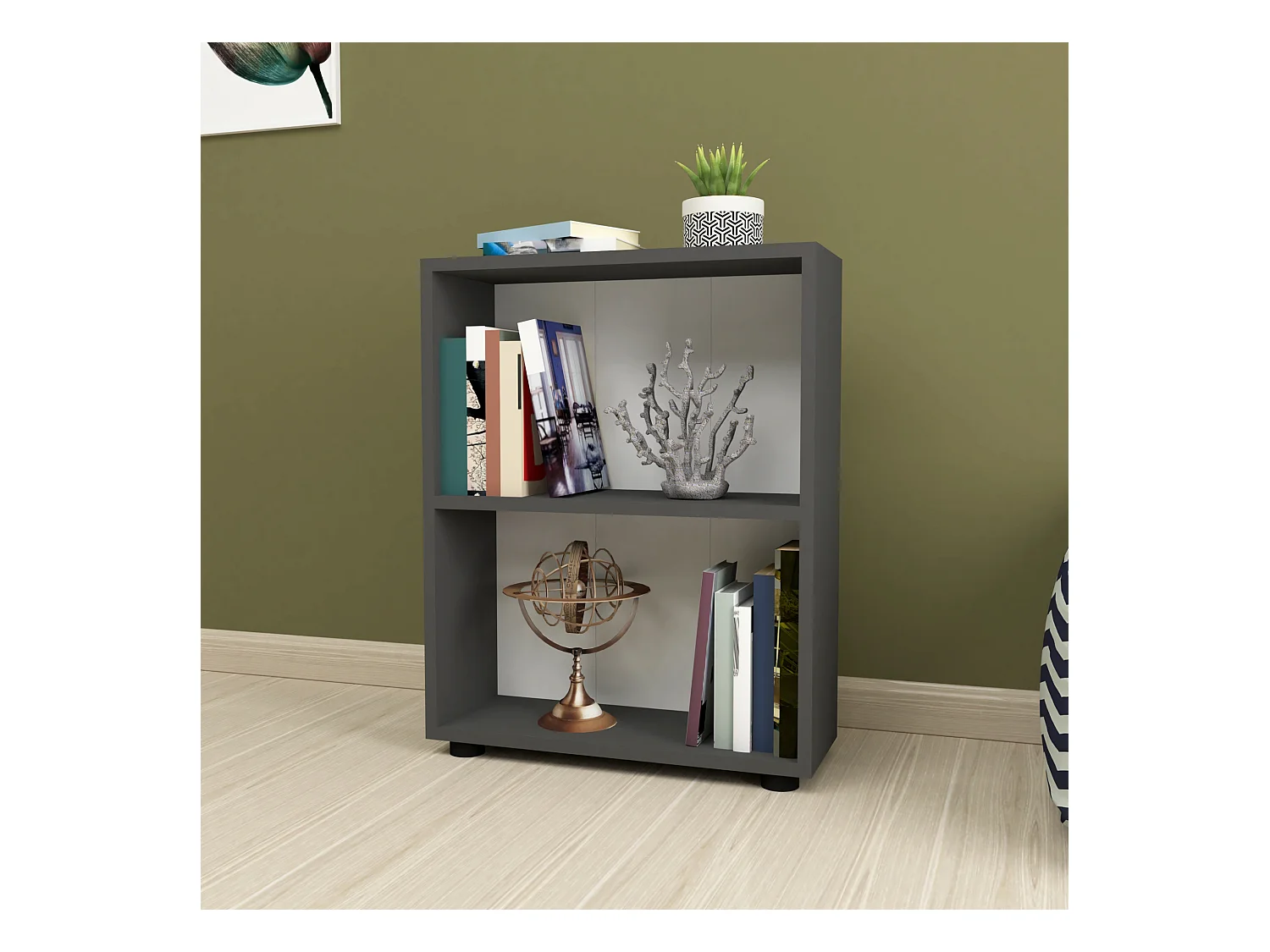 Bibliothèque Vara à 2 niveaux 72 x 55 x 20 cm anthracite [en.casa]