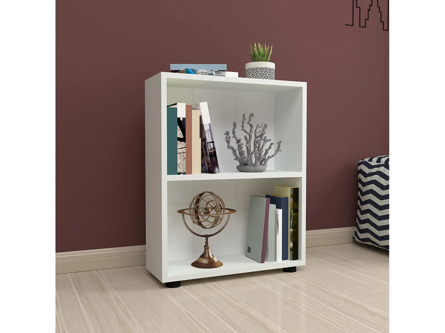 Bibliothèque Vara à 2 niveaux 72 x 55 x 20 cm blanc [en.casa]