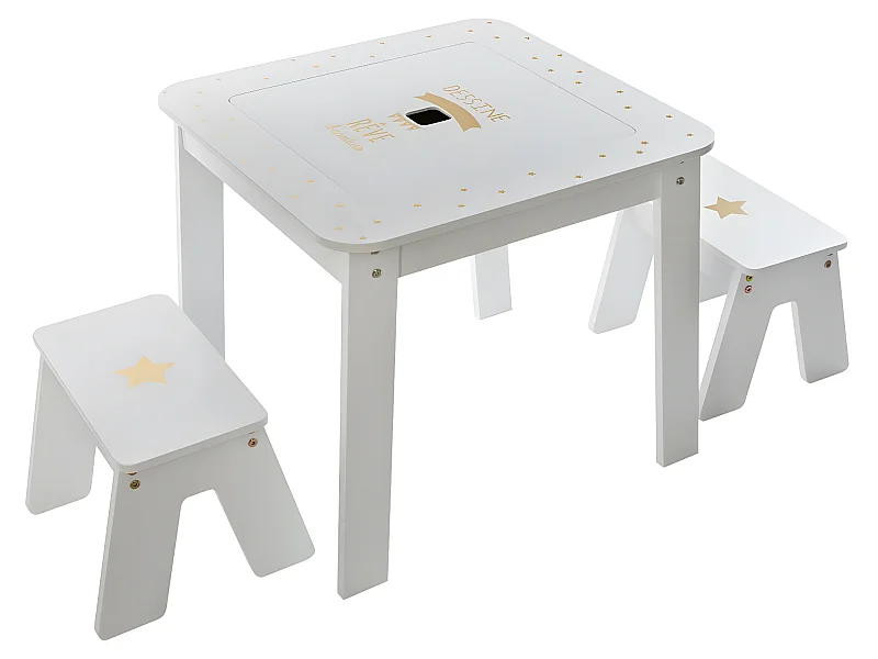 Table de jeux et 2 Tabourets pour Enfant