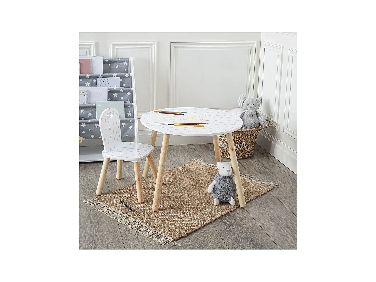 Mesita MDF blanco/gris Nordic kids 43x60x60cm