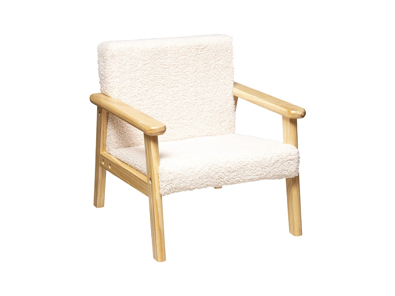 Fauteuil pour Enfant en Bois et Tissu bouclette écru H 46 cm