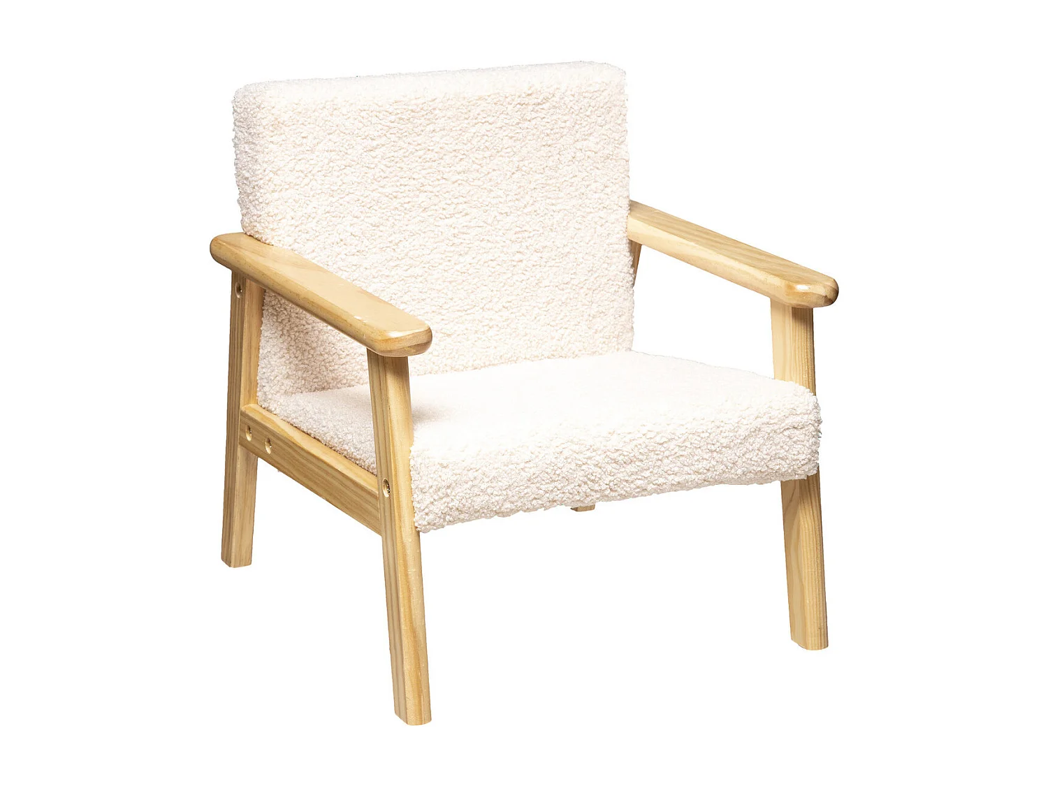 Fauteuil pour Enfant en Bois et Tissu bouclette écru H 46 cm