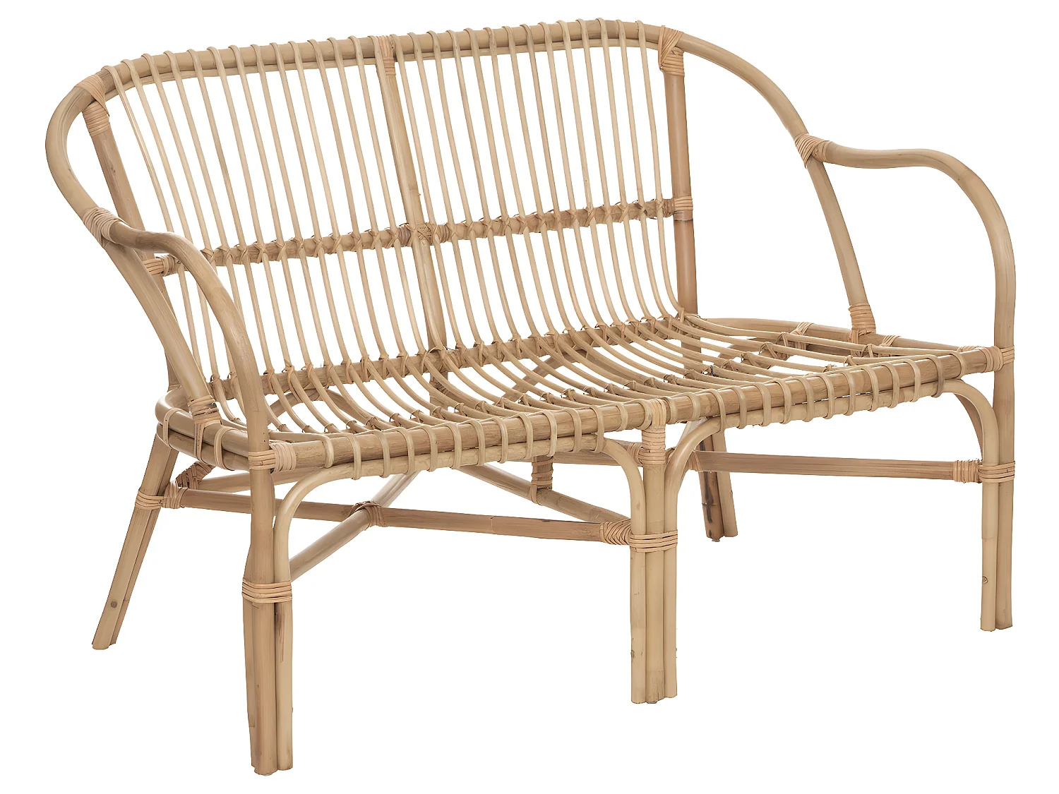 Banquette 2 places en Rotin et Coton Blanc  L 110 x  H 77 cm