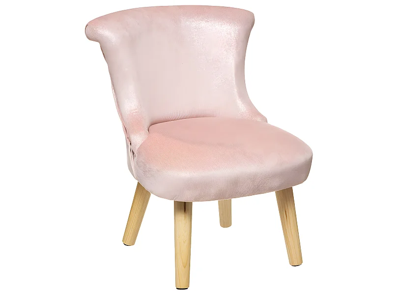 Fauteuil pour Enfant en Velours Rose pailleté et pieds en Bois de Pin