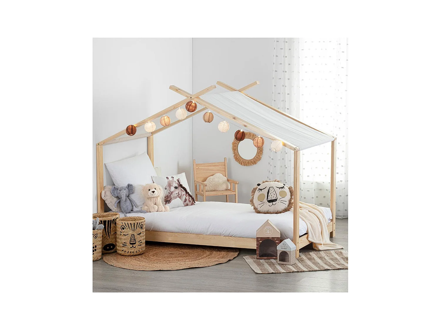 Tenda de cama infantil e juvenil Ilian White/Oak 90x190 cm