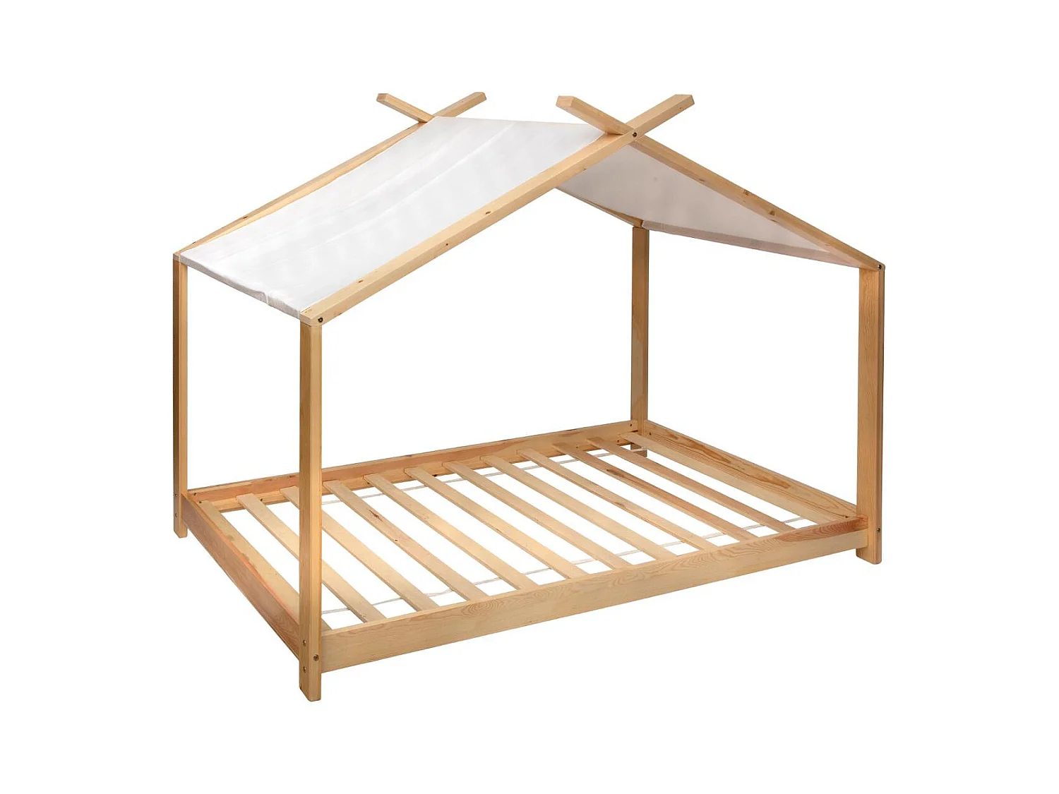 Lit Cabane Lit Tente en Bois de Pin 90 x 190 cm Sommier à Lattes