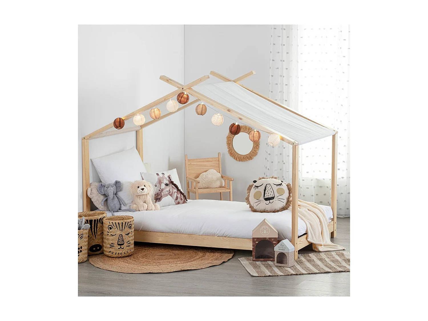 Cama Juvenil Infantil Tienda Campaña Ilian Blanco/Roble 90x190 cm