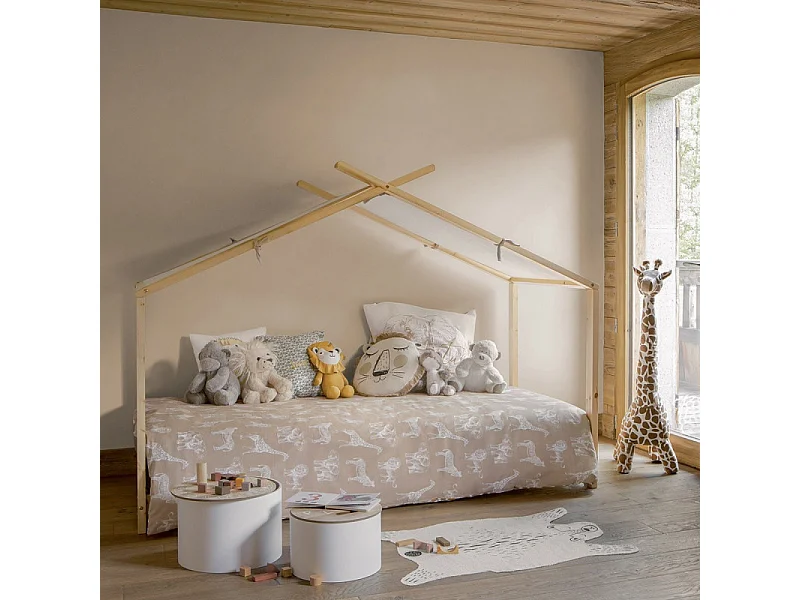 Cama Juvenil Infantil Tienda Campaña Ilian Blanco/Roble 90x190 cm