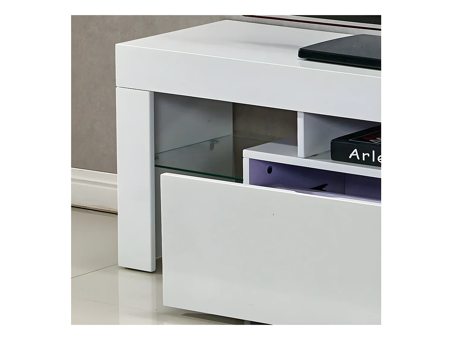 TV-meubel LED "Borda" wit hoogglans met LED-verlichting in 16 kleuren en opberglade