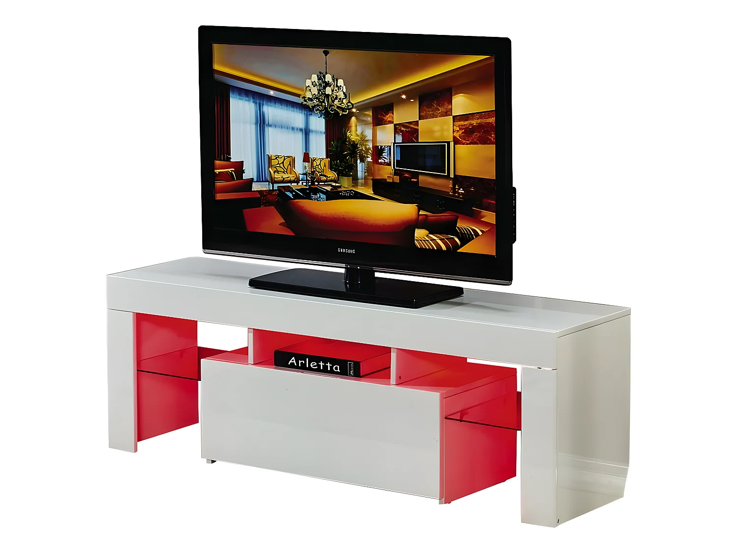 TV-meubel LED "Borda" wit hoogglans met LED-verlichting in 16 kleuren en opberglade