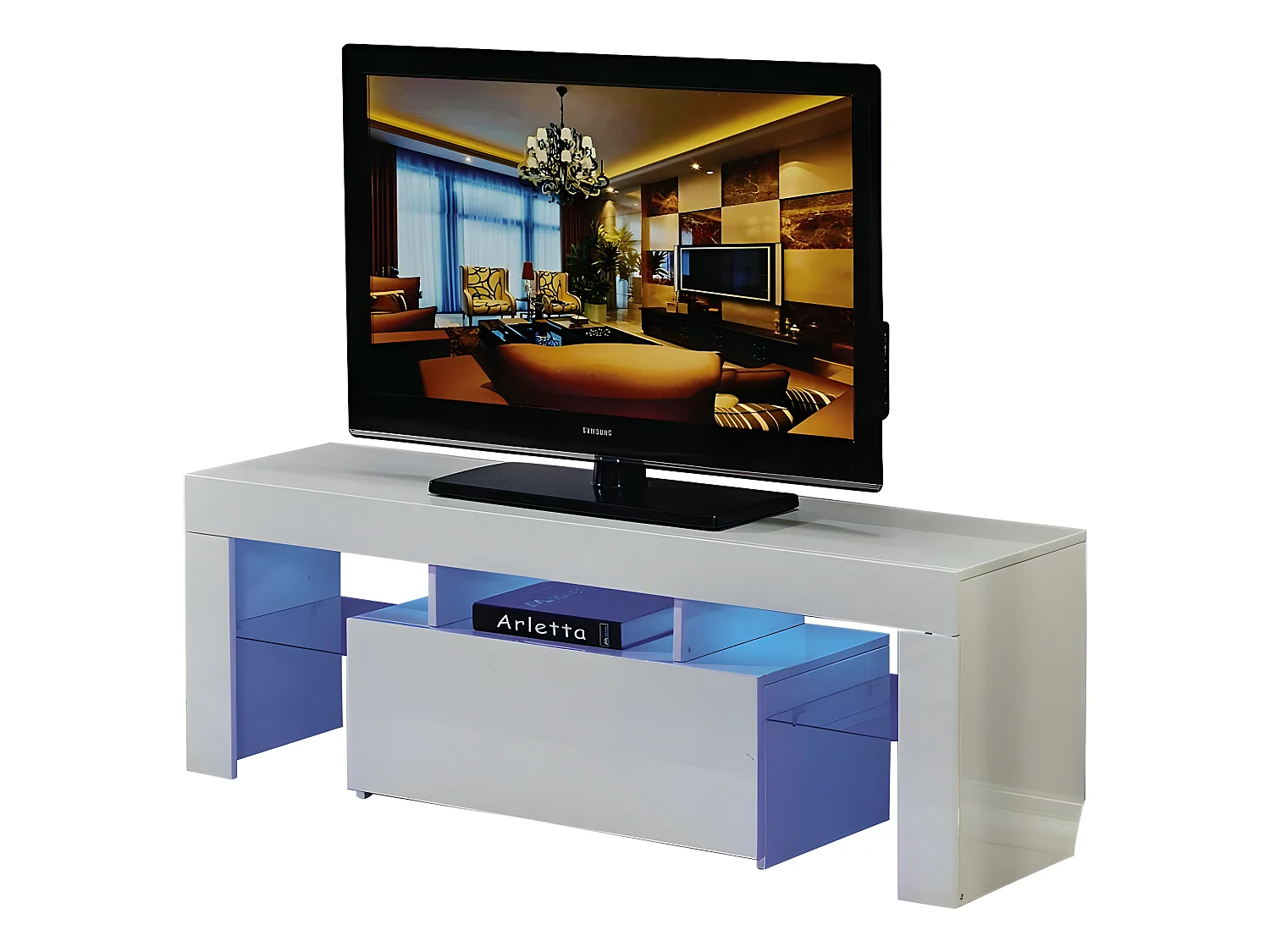 Meuble TV LED "Borda" - 130 x 34 x 45 cm - Blanc laqué