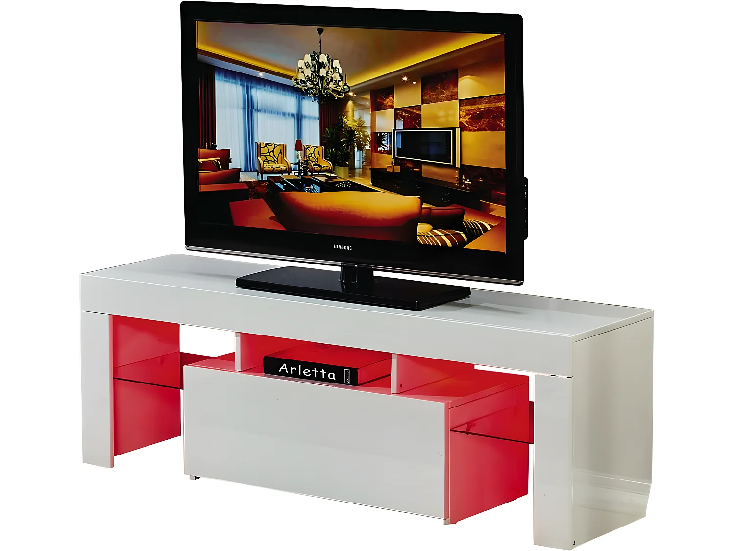 Meuble TV LED "Borda" - 130 x 34 x 45 cm - Blanc laqué