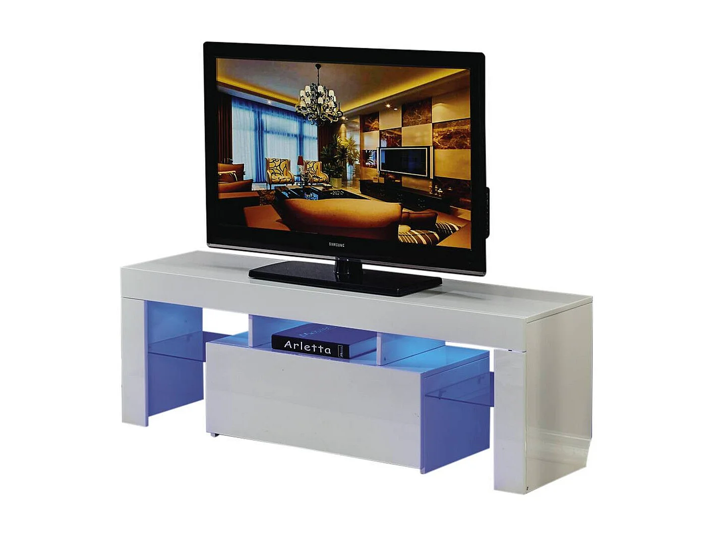 Meuble TV LED "Borda" - 130 x 34 x 45 cm - Blanc laqué