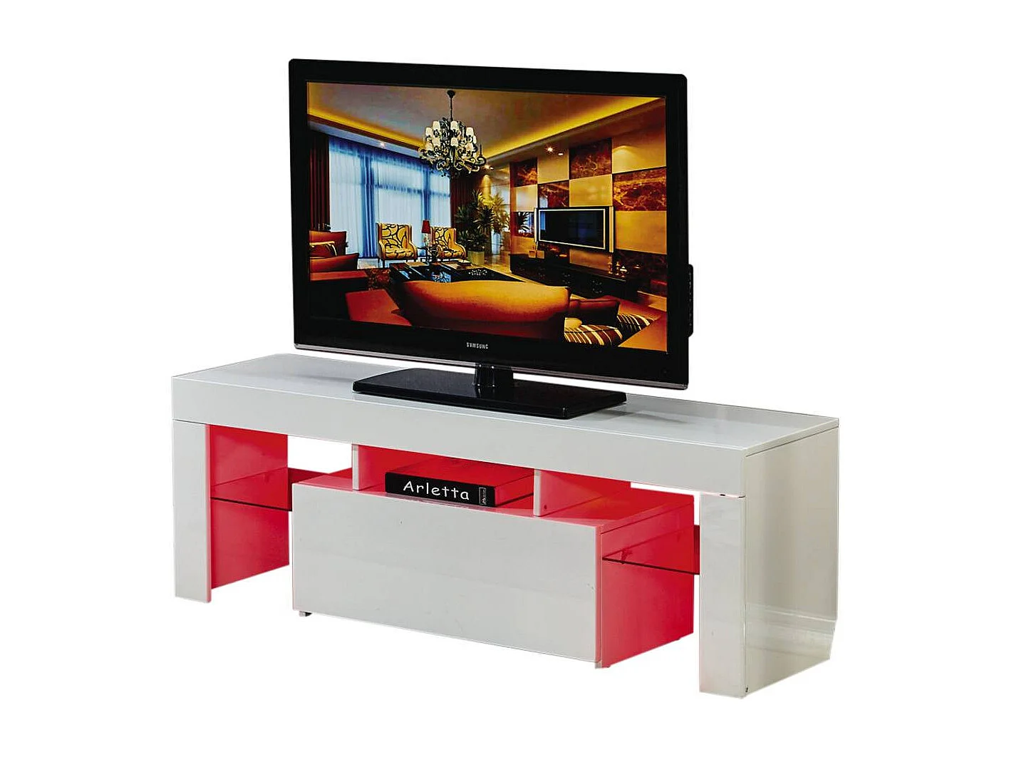 Meuble TV LED "Borda" - 130 x 34 x 45 cm - Blanc laqué
