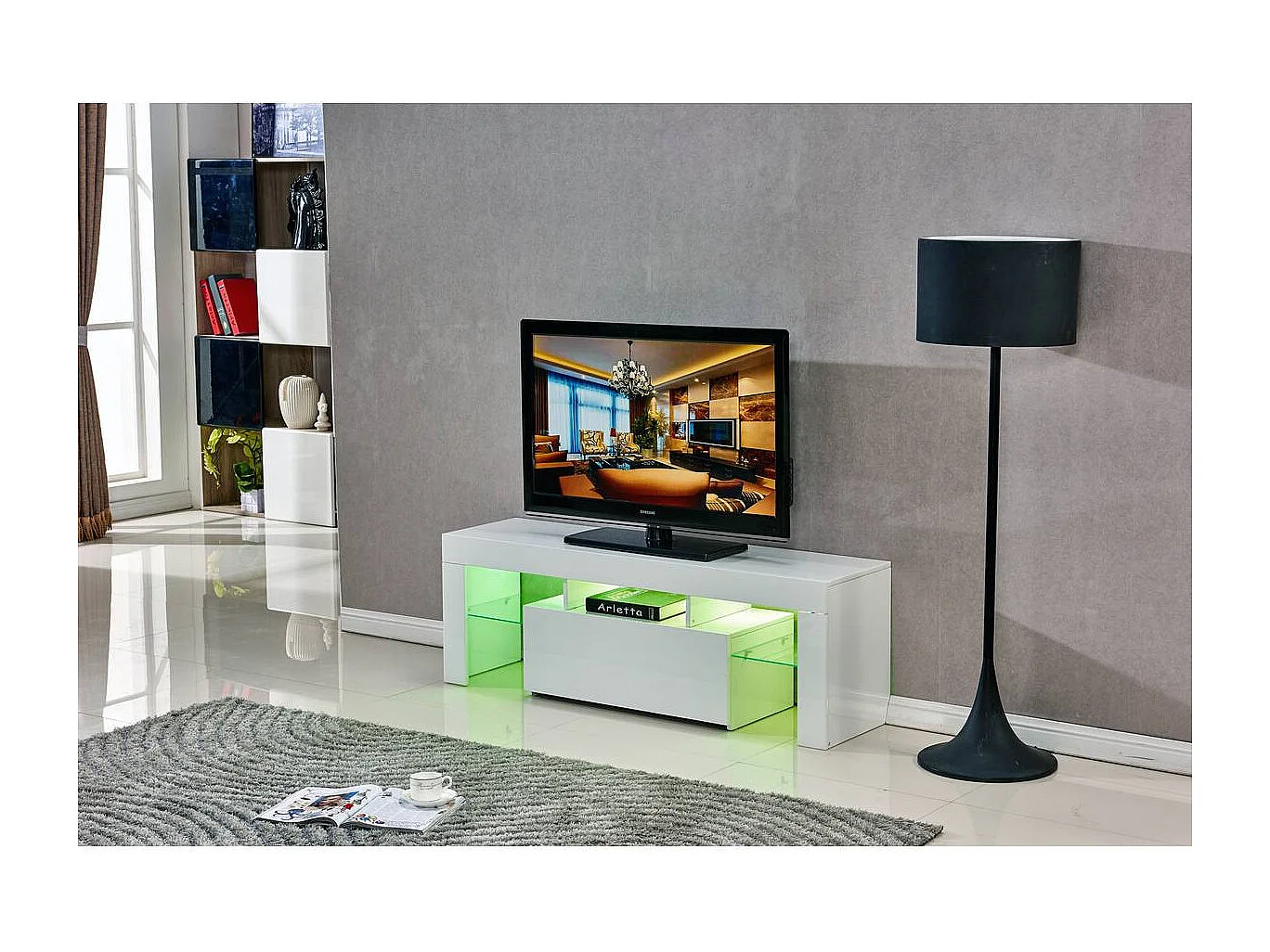 Mobile TV Led BORDA - 130 x 34 x 45 cm - Bianco laccato