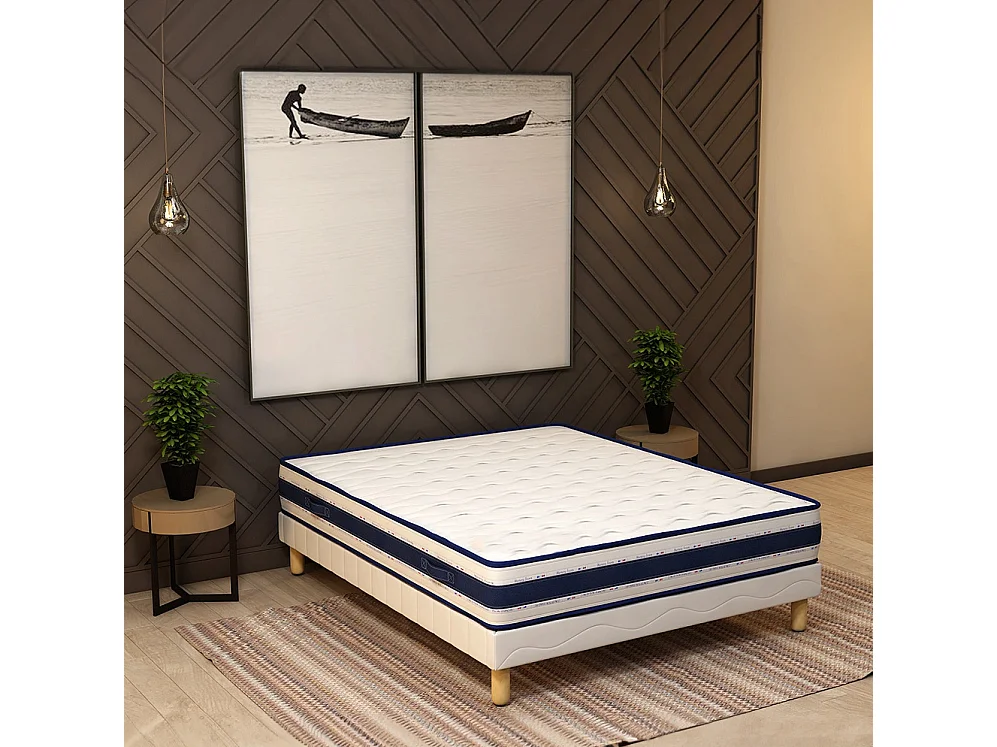 Ensemble matelas mousse Blue Memory + sommier 140x190 hauteur 22cm