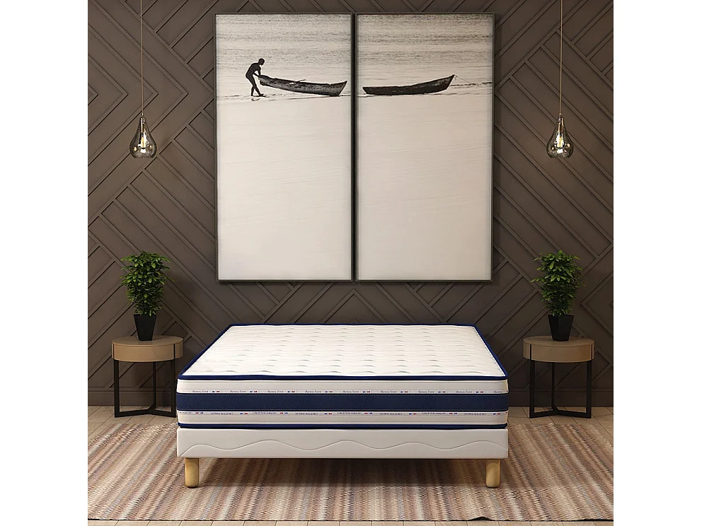 Ensemble matelas mousse Blue Memory + sommier 140x190 hauteur 22cm