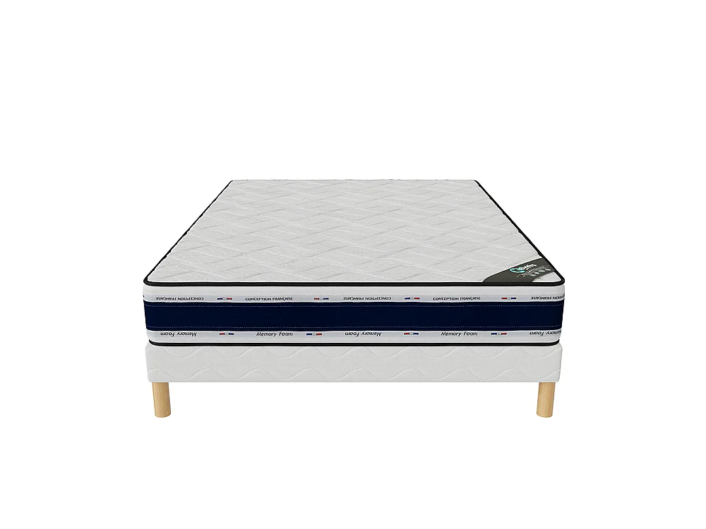 Ensemble matelas mousse Blue Memory + sommier 140x190 hauteur 22cm