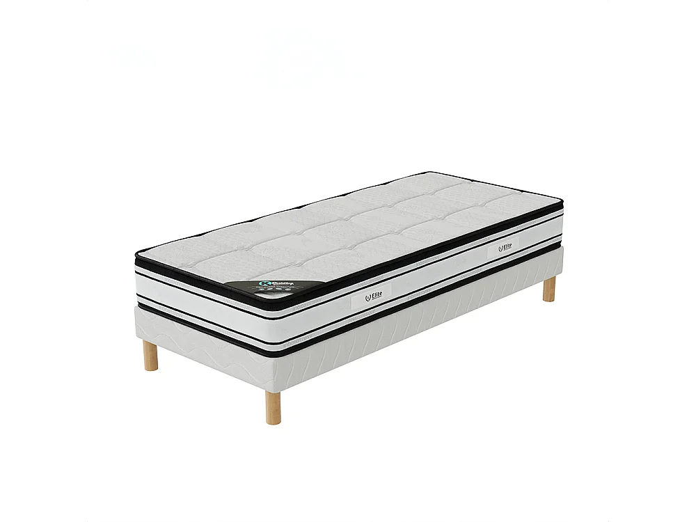 Ensemble Grand Confort 120x190 cm Hauteur 22 cm Mousse Polyuréthane Technologie 3D avec Sommier Tapissier Soutien mi-ferme