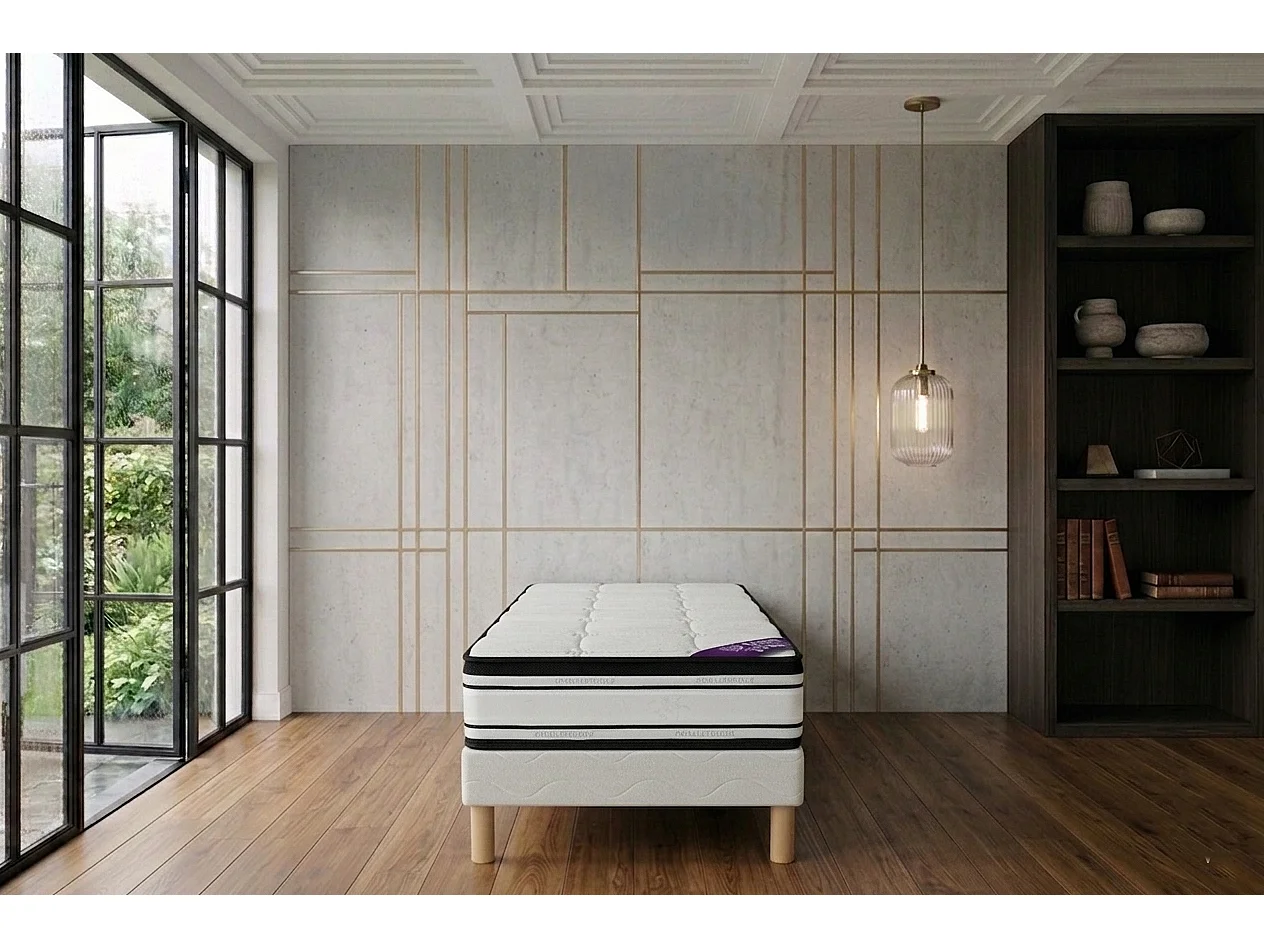 Ensemble Grand Confort 120x190 cm Hauteur 22 cm Mousse Polyuréthane Technologie 3D avec Sommier Tapissier Soutien mi-ferme