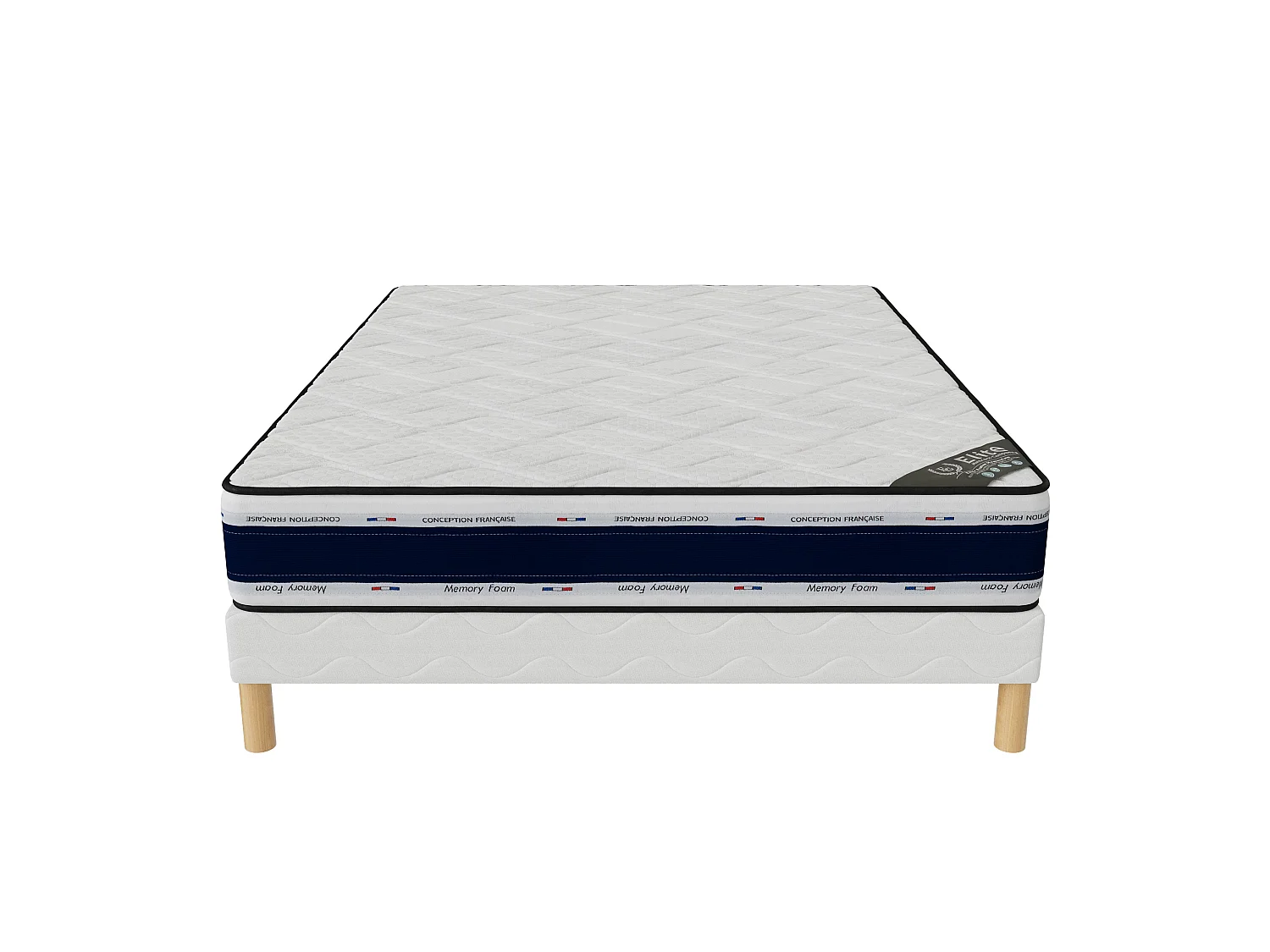 Ensemble Blue Memory 160x200 cm Hauteur 22 cm Mousse à Mémoire de Forme avec Sommier Tapissier pin massif Soutien équilibré