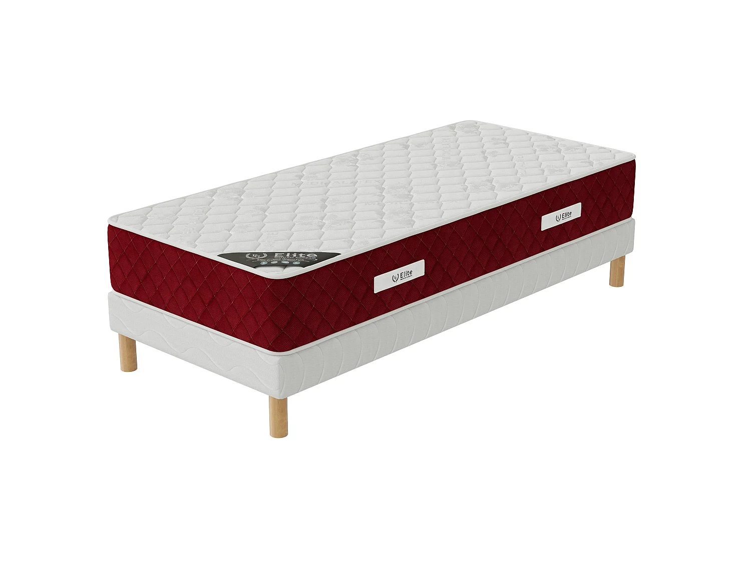 Ensemble Rosso 120x190 cm Hauteur 25 cm Mousse Polyuréthane Technologie 3D avec Sommier Tapissier Soutien ferme