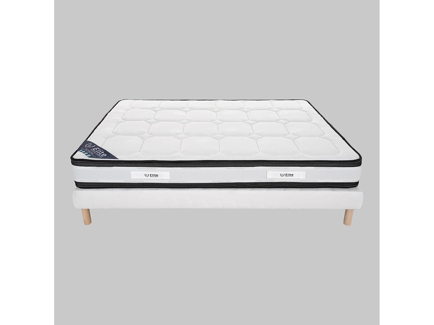 Ensemble Grand Confort 160x200 cm Hauteur 22 cm Mousse Polyuréthane Technologie 3D avec Sommier Tapissier Soutien mi-ferme
