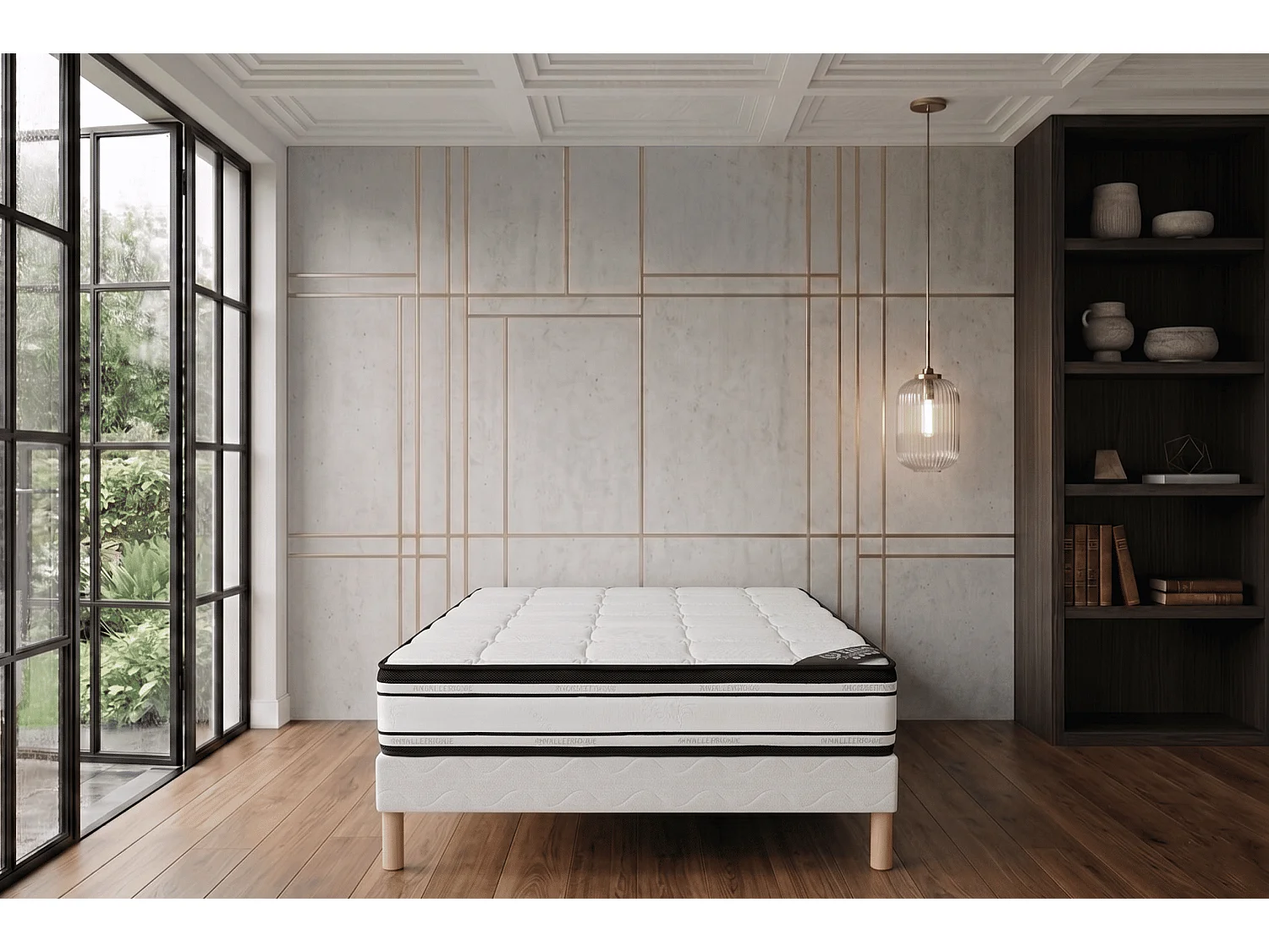 Ensemble Grand Confort 160x200 cm Hauteur 22 cm Mousse Polyuréthane Technologie 3D avec Sommier Tapissier Soutien mi-ferme