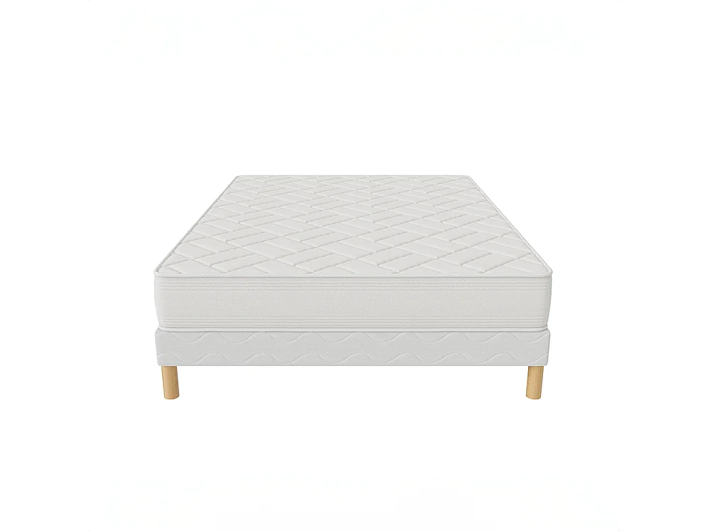 Ensemble ZEN 160x200 cm Sommier Tapissier + Matelas Mousse Haute Densité Hypoallergénique Hauteur 20 cm