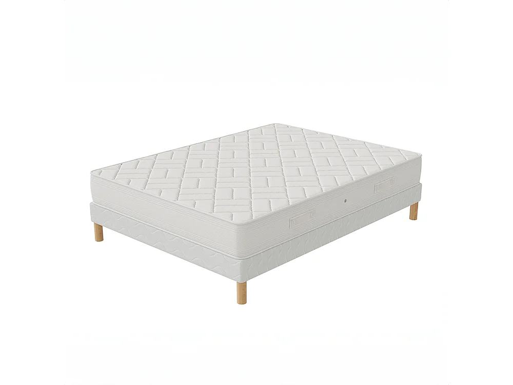 Ensemble ZEN 160x200 cm Sommier Tapissier + Matelas Mousse Haute Densité Hypoallergénique Hauteur 20 cm
