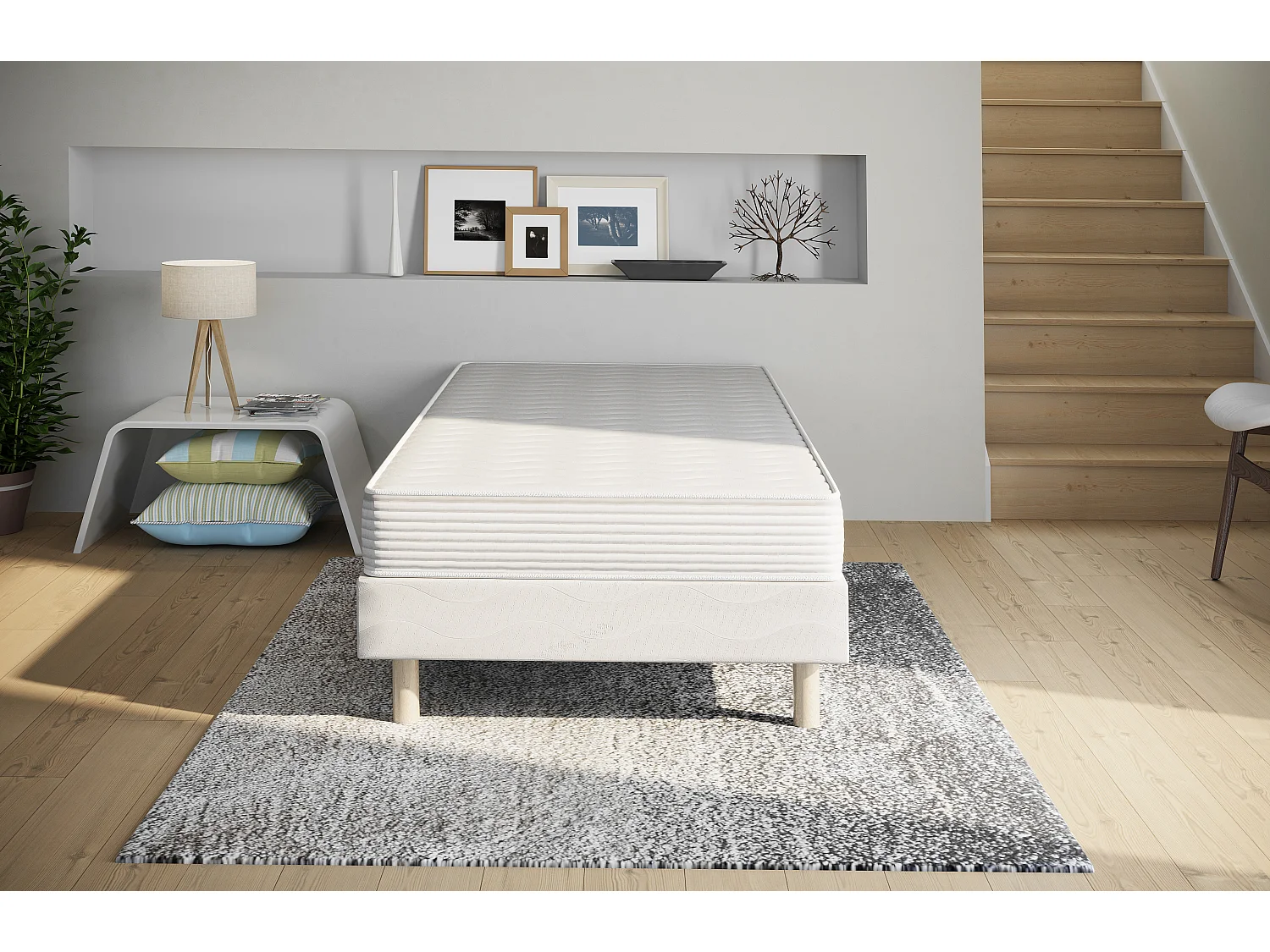 Ensemble matelas mousse Confort et sommier 90x200 hauteur 15cm
