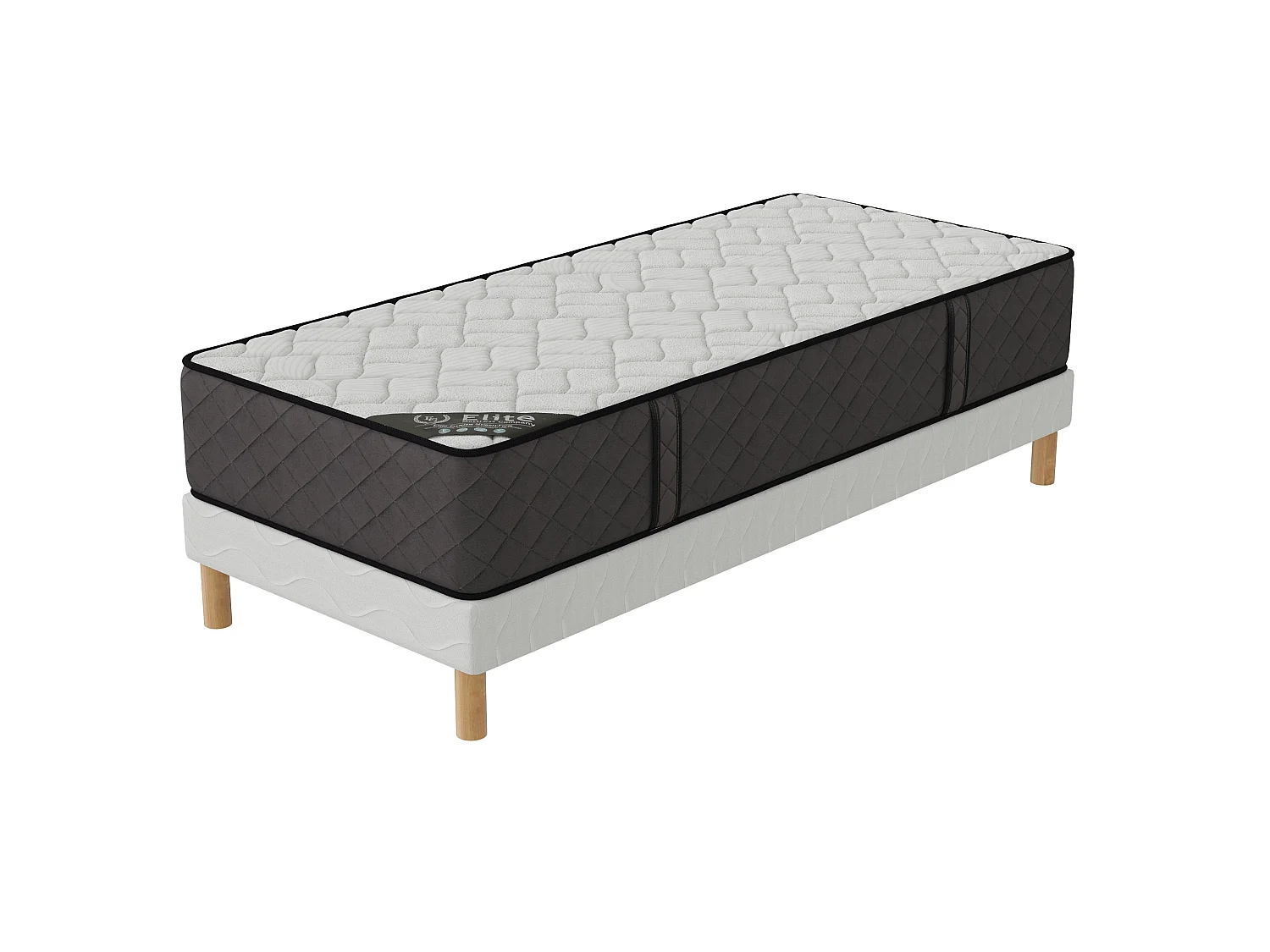 Ensemble Hotel Confort 90x190 cm Hauteur 30 cm Mousse haute résilience avec Sommier Tapissier pin massif Soutien ferme
