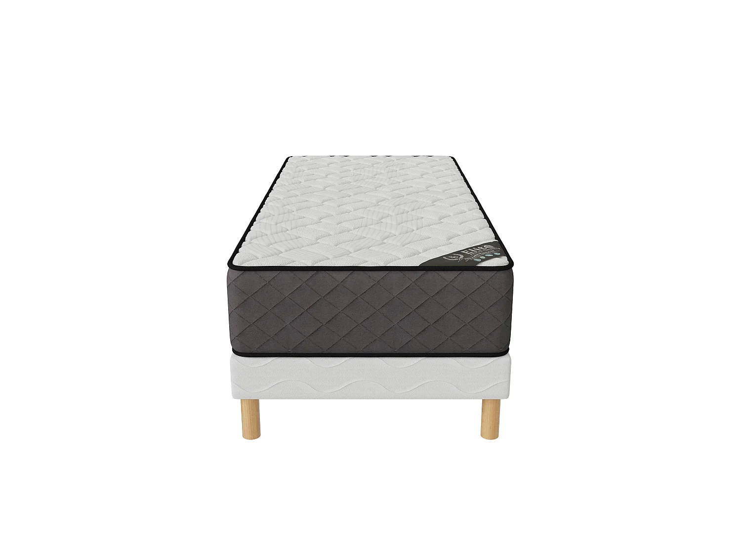 Ensemble Hotel Confort 90x190 cm Hauteur 30 cm Mousse haute résilience avec Sommier Tapissier pin massif Soutien ferme