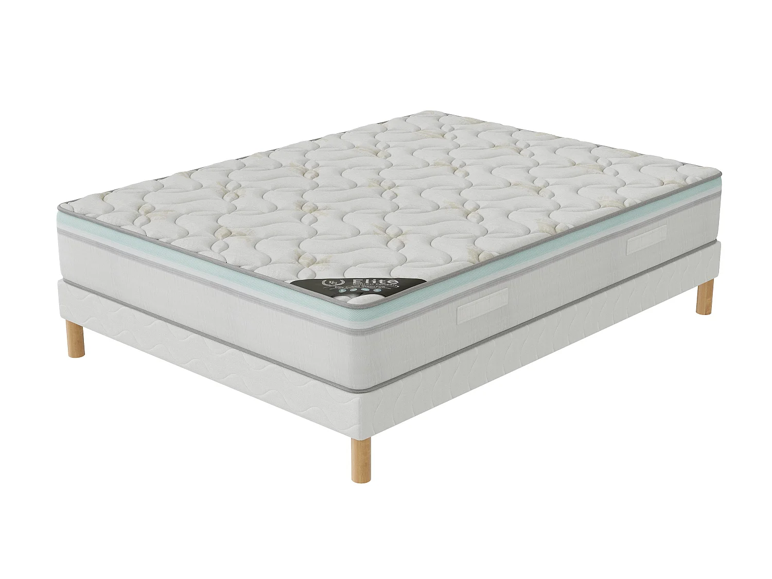 Ensemble Aloe Vera 160x200 cm Hauteur 27 cm Mousse à Mémoire de Forme avec Sommier Tapissier pin Massif Soutien mi-ferme