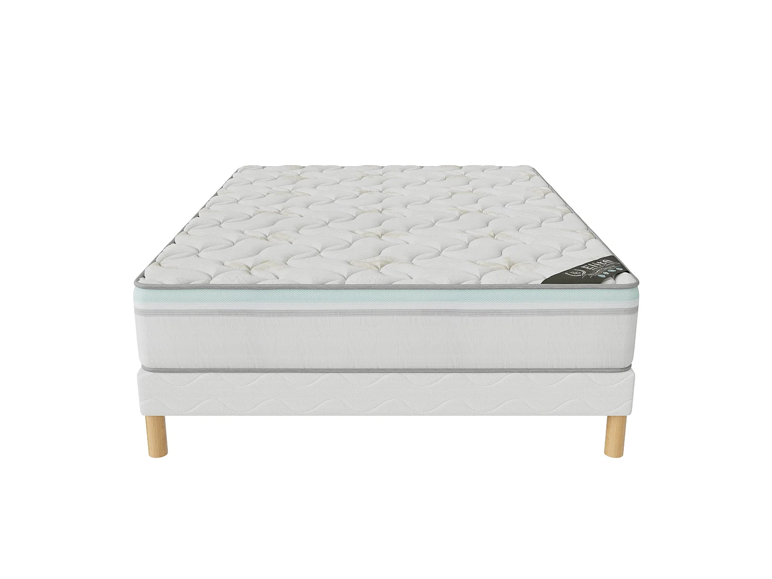 Ensemble Aloe Vera 160x200 cm Hauteur 27 cm Mousse à Mémoire de Forme avec Sommier Tapissier pin Massif Soutien mi-ferme