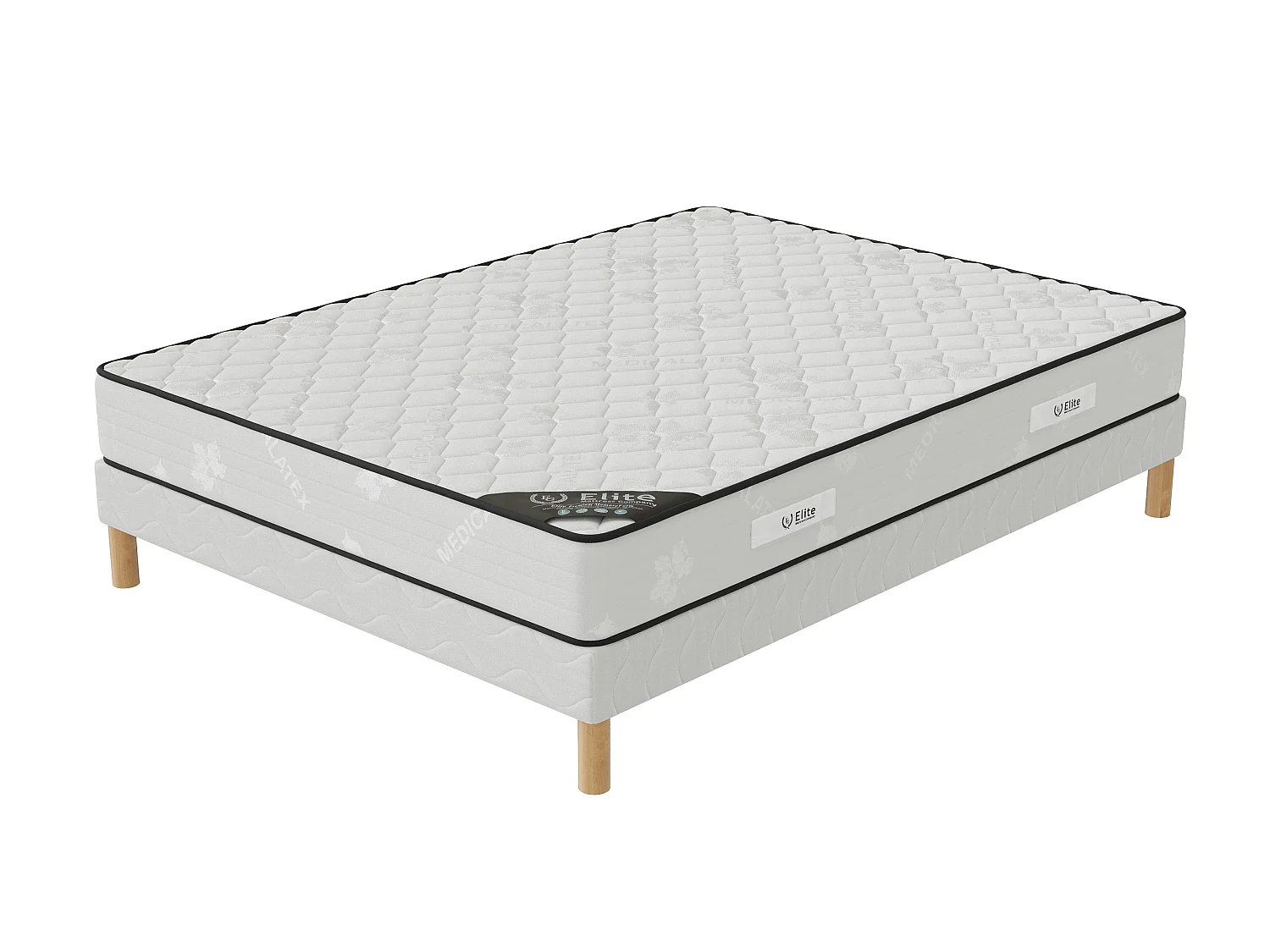 Ensemble Medicaltex 140x200 cm Hauteur 22 cm Mousse Polyuréthane avec Sommier Tapissier Pin Massif Soutien ferme