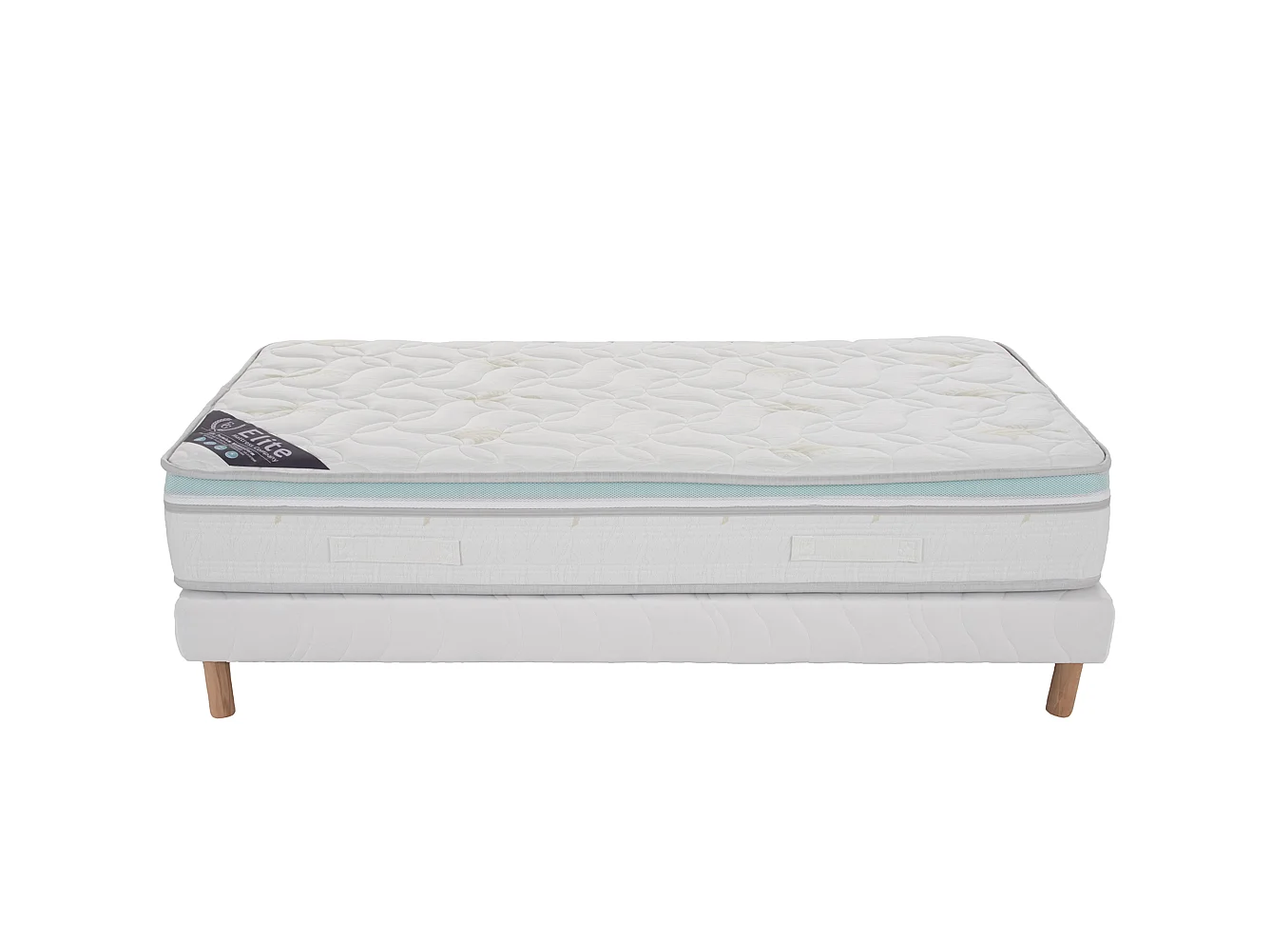 Ensemble Aloe Vera 120x190 cm Hauteur 27 cm Mousse à Mémoire de Forme avec Sommier Tapissier pin Massif Soutien mi-ferme
