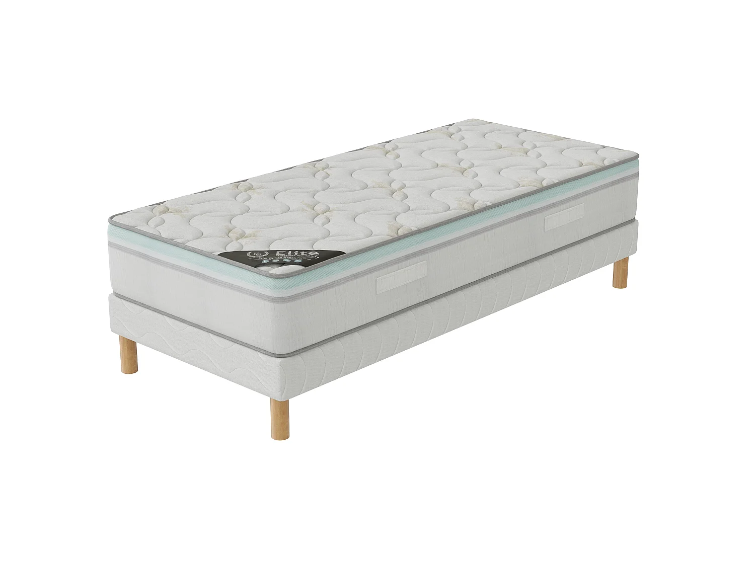Ensemble Aloe Vera 120x200 cm Hauteur 27 cm Mousse à Mémoire de Forme avec Sommier Tapissier pin Massif Soutien mi-ferme