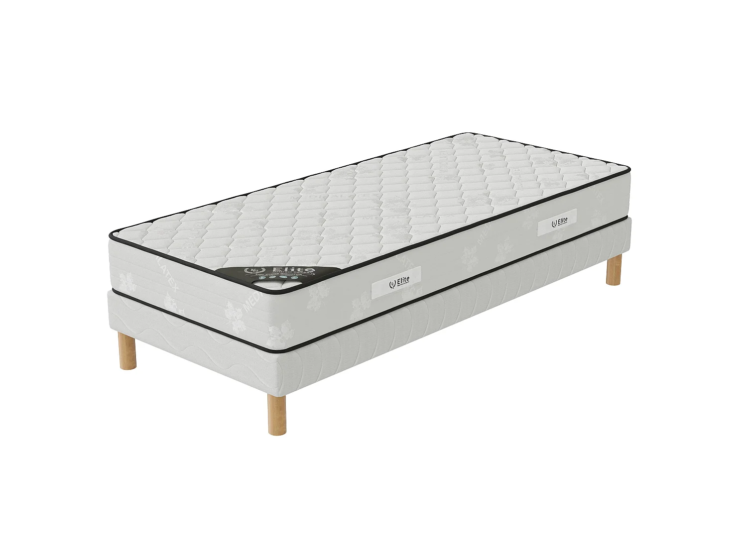 Ensemble Medicaltex 90x190 cm Hauteur 22 cm Mousse Polyuréthane avec Sommier Tapissier Pin Massif Soutien ferme