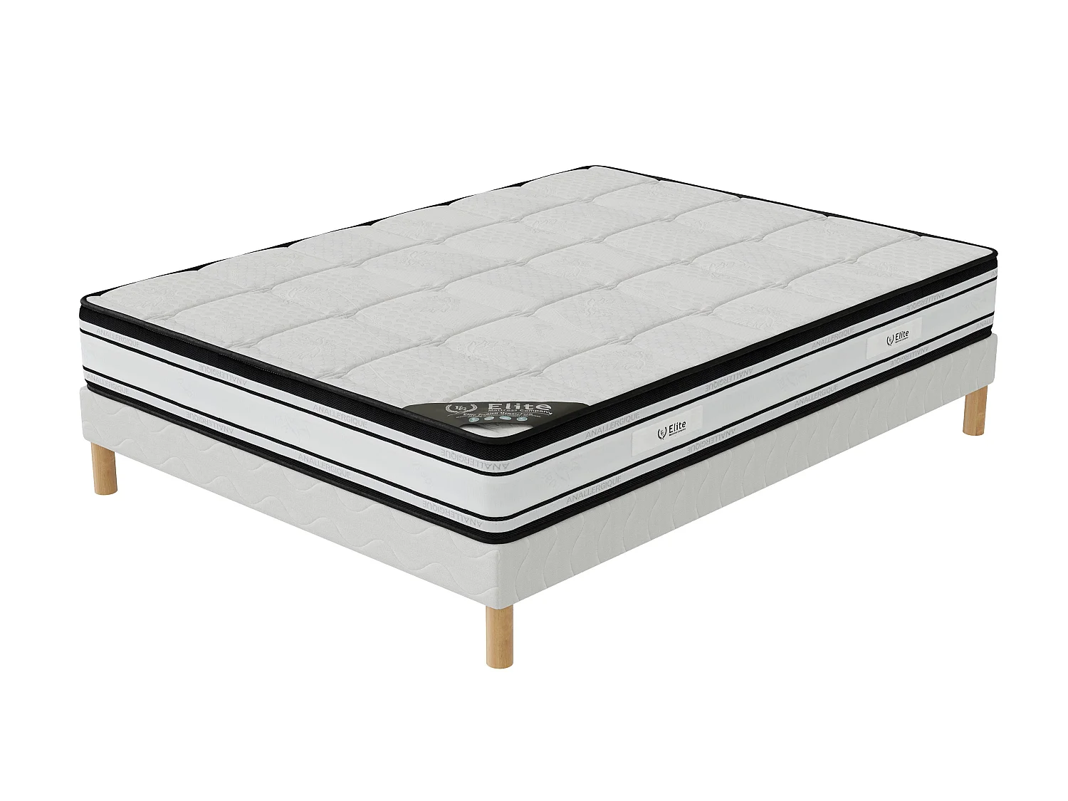 Ensemble Grand Confort 200x200 cm Hauteur 22 cm Mousse Polyuréthane Technologie 3D avec Sommier Tapissier Soutien mi-ferme