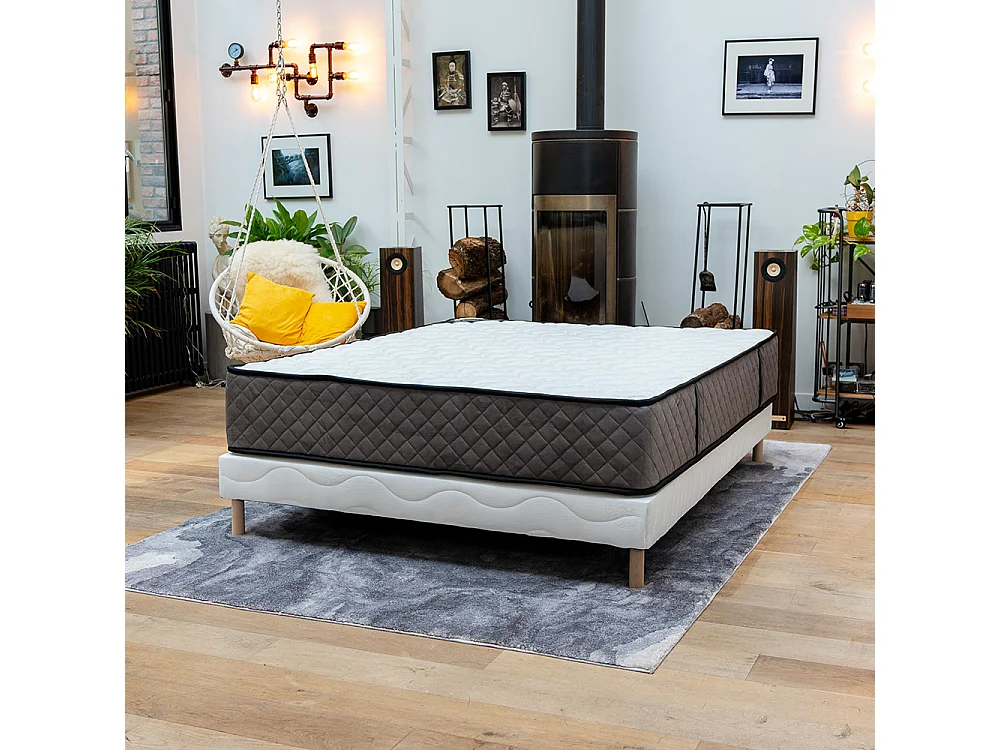 Ensemble matelas mousse Hôtel Confort + sommier 140x190 hauteur 30cm
