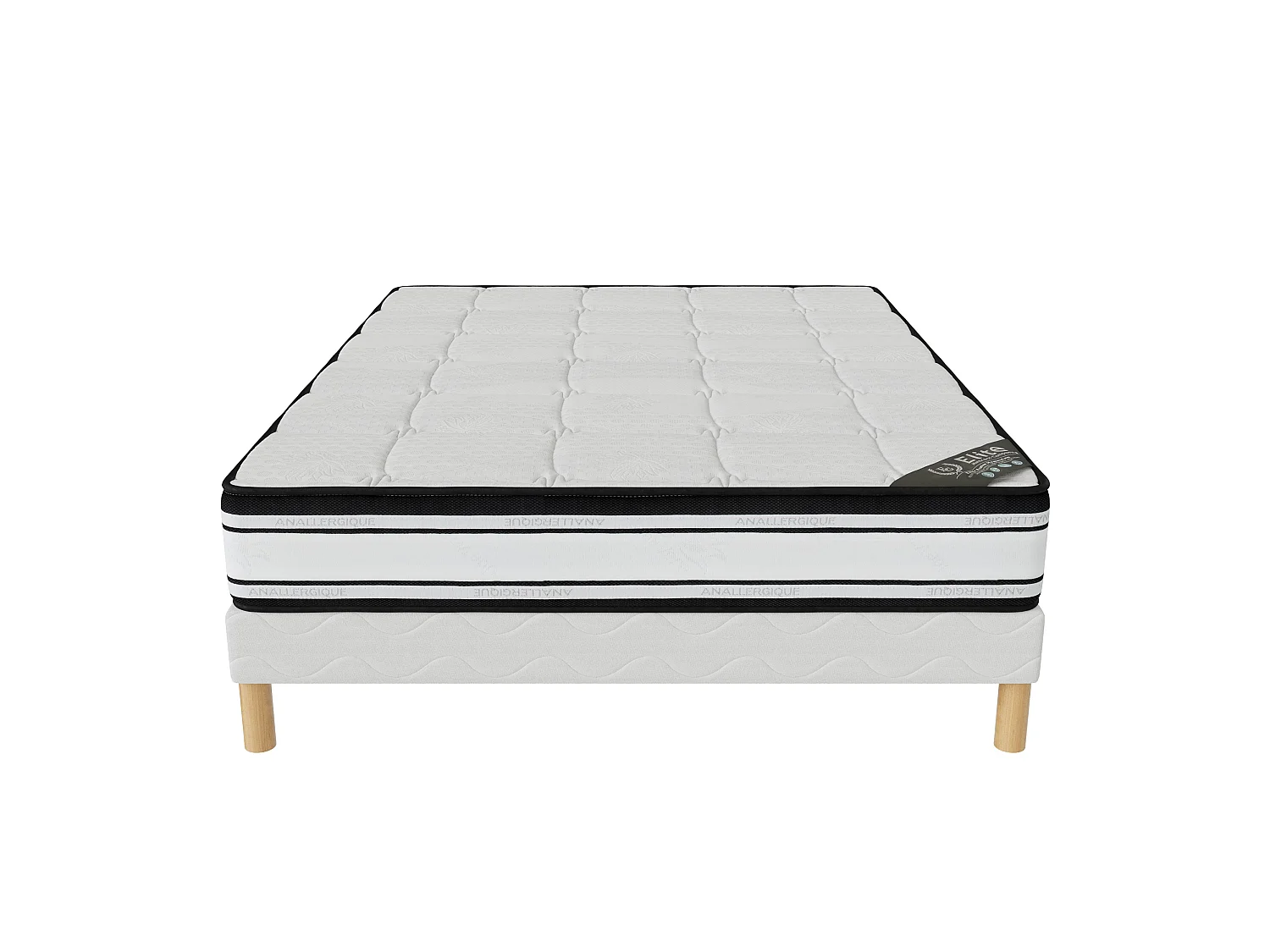 Ensemble Grand Confort 140x190 cm Hauteur 22 cm Mousse Polyuréthane Technologie 3D avec Sommier Tapissier Soutien mi-ferme