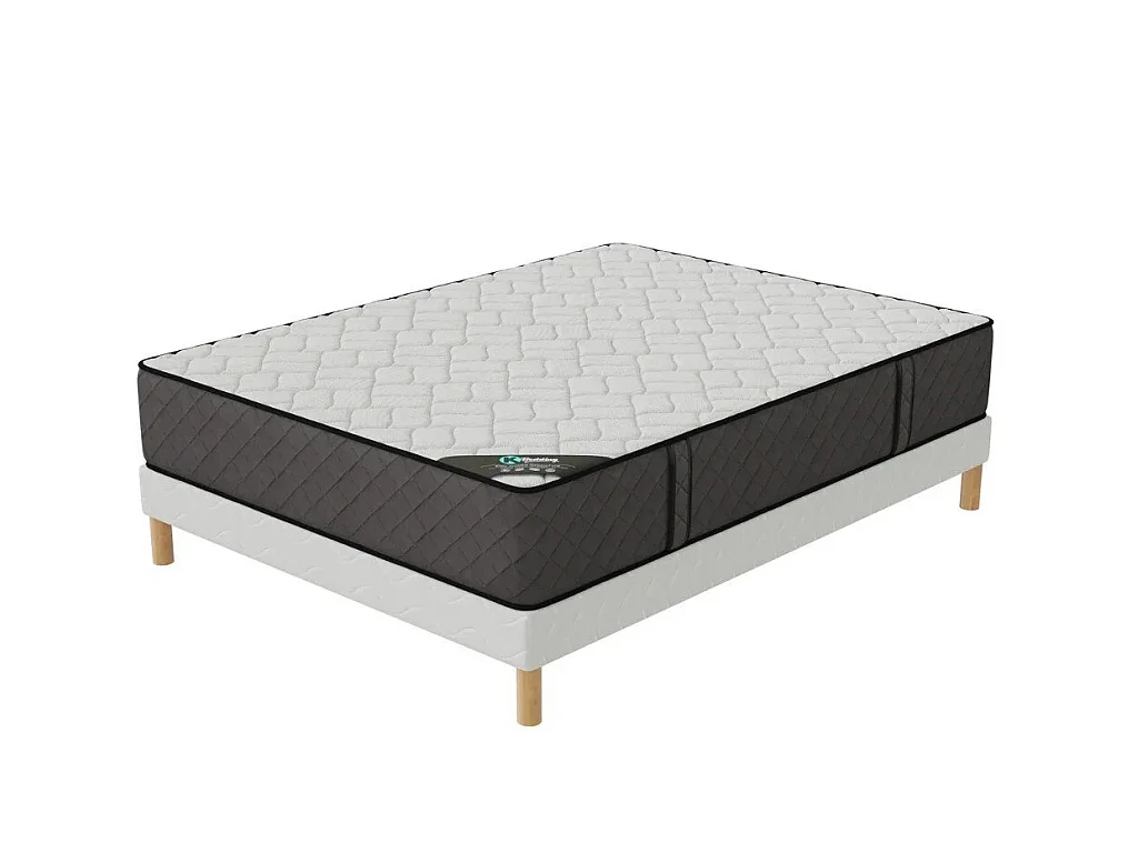 Ensemble Hotel Confort 200x200 cm Hauteur 30 cm Mousse haute résilience avec Sommier Tapissier 2 Blocs Soutien ferme