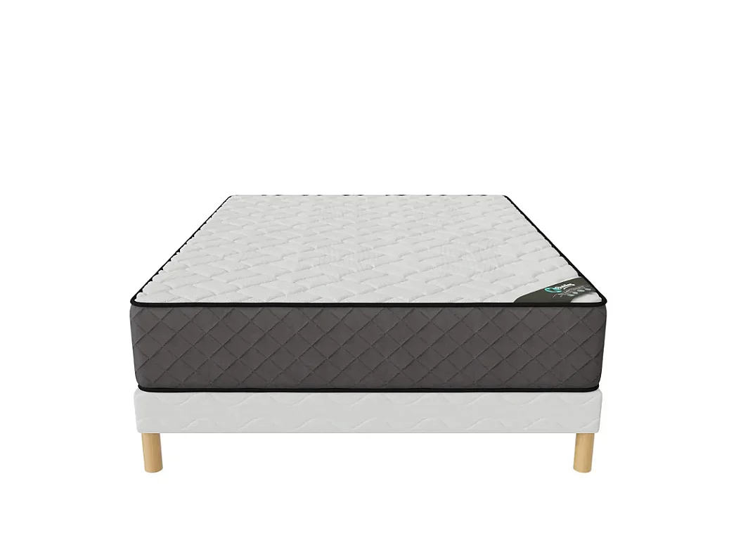 Ensemble Hotel Confort 200x200 cm Hauteur 30 cm Mousse haute résilience avec Sommier Tapissier 2 Blocs Soutien ferme