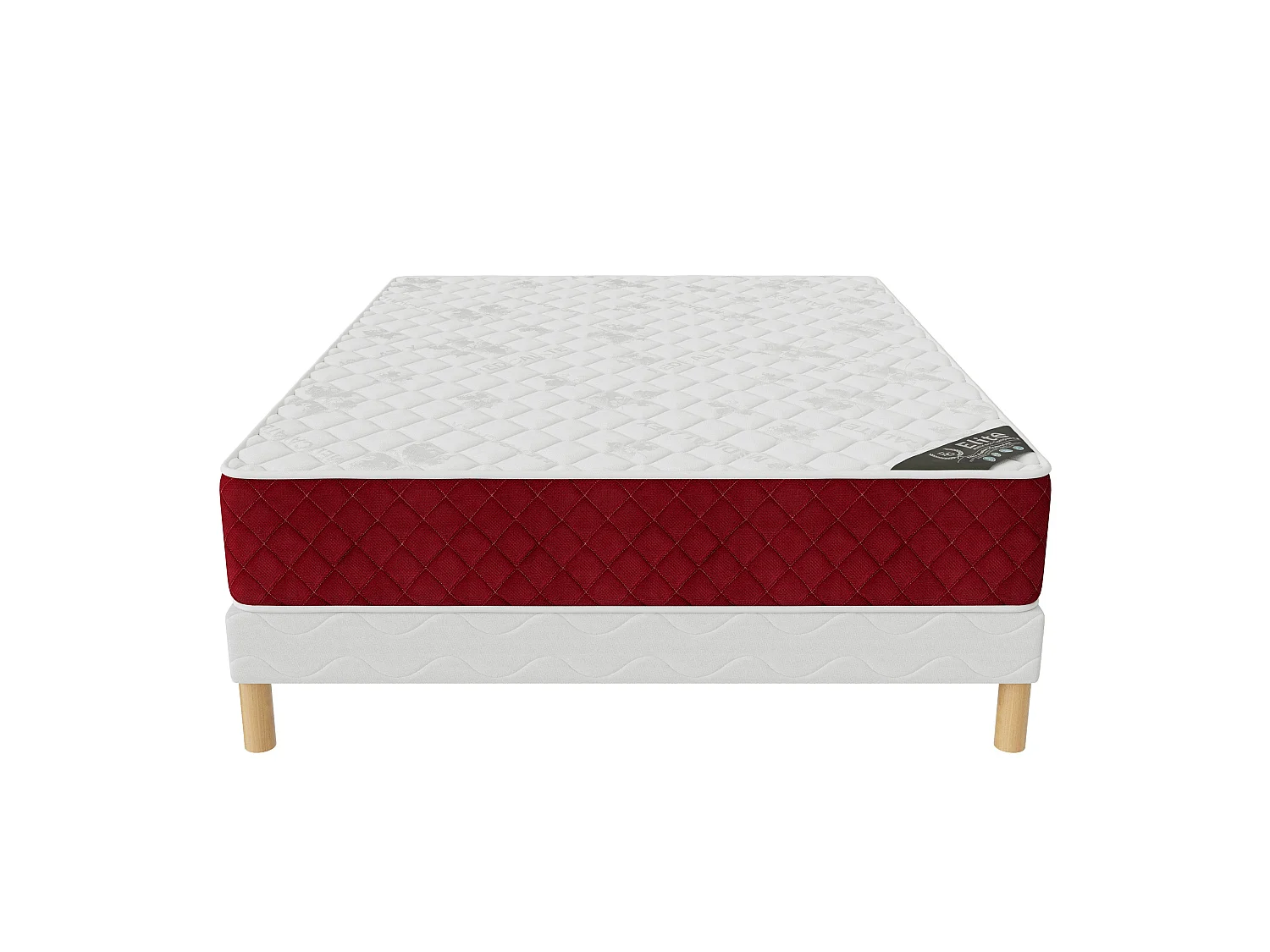 Ensemble Rosso 180x200 cm Hauteur 25 cm Mousse Polyuréthane Technologie 3D avec Sommier Tapissier 2 Blocs Soutien ferme